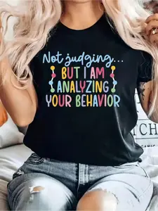 100% Cotton Analyzing Your Behavior ABA Therapist ABA Therapy Graphic Print Solid women's shirts T-Shirt, Women's Casual Short Sleeve Top For Spring & Summer, Women Graphic women's shirts T-Shirts vintage graphic tees