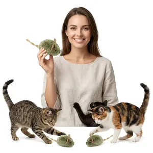 3pcs Automatic Moving Squeaky Mouse Cat Toy, Interactive Realistic Plush Rat Toy with Natural Jute Tail, Ultra Soft Fuzzy Kitty Hunting Toy for Indoor Kitten Exercise