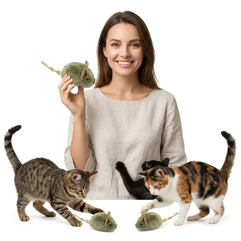3pcs Automatic Moving Squeaky Mouse Cat Toy, Interactive Realistic Plush Rat Toy with Natural Jute Tail, Ultra Soft Fuzzy Kitty Hunting Toy for Indoor Kitten Exercise