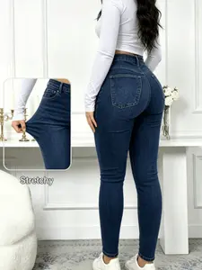 Elegant High Waist Long Skinny Denim Jeans for Women, Womenswear, Versatile Four Seasons Wear, Slimming Fit, Stylish Chic Casual Pants, Trouser, Basic, Denim Skinnies, Wash Jeans WH54 BBL