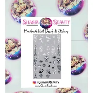 Black and White Sugar Skull Halloween  Nail Stickers