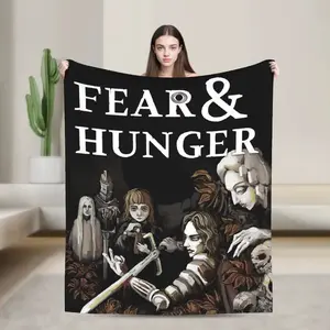 Flannel Blanket - Fear & Hunger Character Collage Throw, Dark Indie Horror RPG Themed, Character Print, Soft Texture, All Seasons, Multi-Size for Cozy Nights
