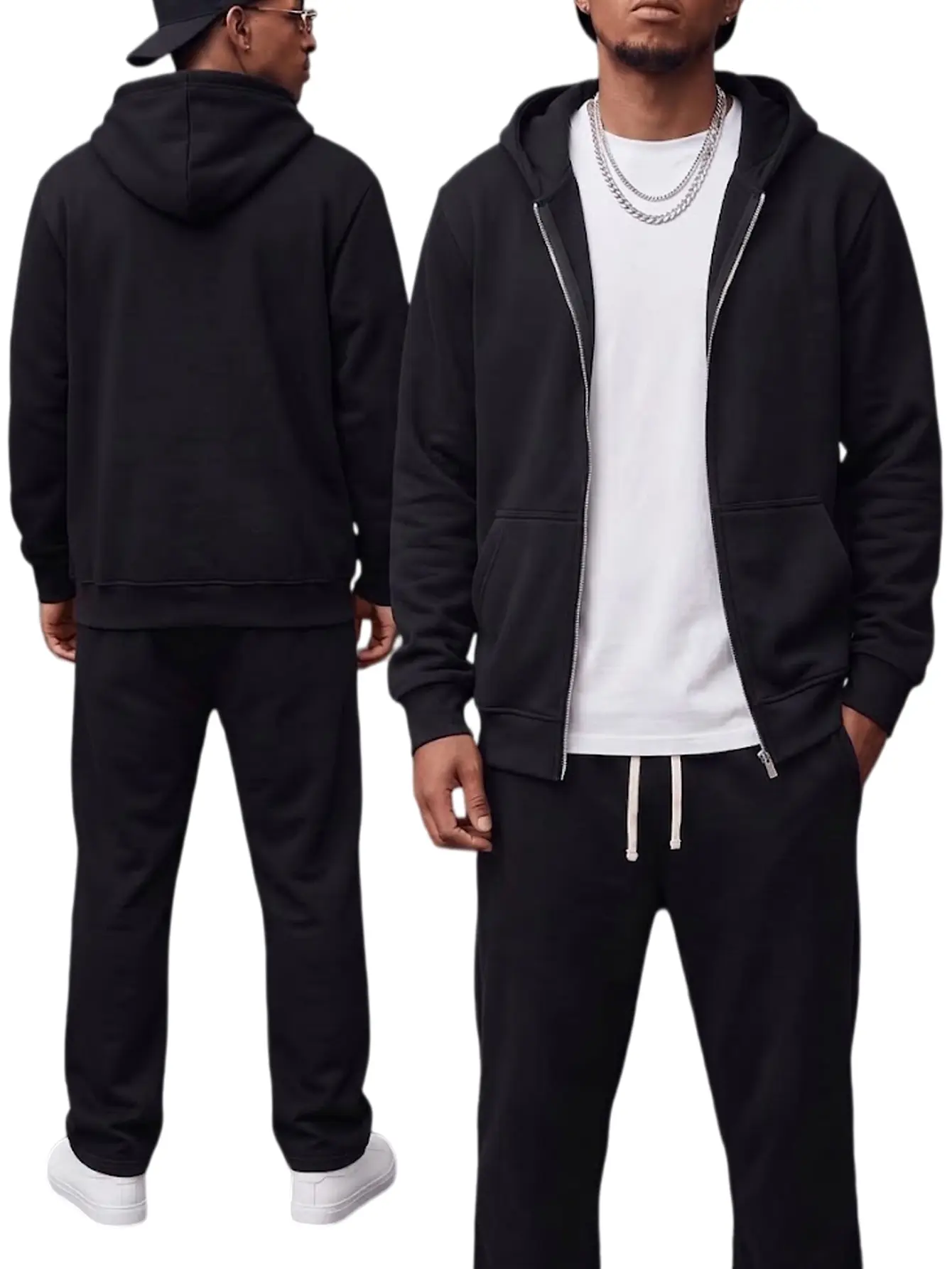 Men's 2 Piece Tracksuit Set Casual Full Zip Hooded Sweatshirt and Straight Leg Sweatpants Athletic Jogging Suit Fall Spring Cotton Blend Loungewear Workout Sweatsuit Solid Color Drawstring Elastic Waistband Activewear Sets Daily Running Outfit