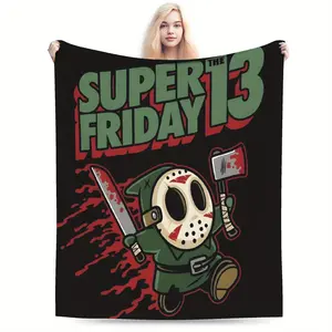 Friday the 13th horror movie themed printed flannel blanket - universal for all seasons, suitable for sofas, beds, travel companions, horror fans gift
