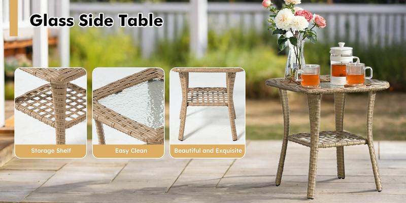 Weaxty 3Pc Set Outdoor Swivel Chairs with Side Table Sectional Rattan Sofa for Poolside Backyard Patio Furniture Elegant Design Comfortable Swivel Chairs & Stylish Side Table