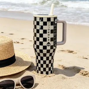 HydroJug 40oz Black And White Plaid, Insulated & Leakproof, BPA FREE, Portable Drinking Cup With Handle, Lightweight Stylish Water Bottle