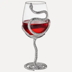 Stemmed Snake Wine Glass | SINGLE | 19oz Spooky Reptile Glasses 10" H (Silver)