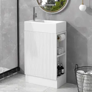 YYDS 18.6" Bathroom Vanity with Sink, Bathroom Vanity Cabinet with Two-tier Shelf, Left or Right Orientation, White (Old Sku:WF308491AAK)
