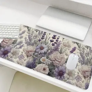 Floral Pattern Mouse Pad, Rectangle Gaming Mouse Pad, Office Desk Accessories, Non-Slip Rubber Base Stitched Edge Desk Pad for Laptop Desktop, Cute Desk Accessories