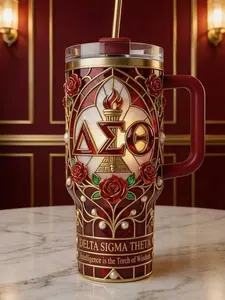 Delta Sigma Theta Stainless Steel Tumbler with Handle – Sorority-Inspired Insulated Cup, Perfect DST Gift for Sisters