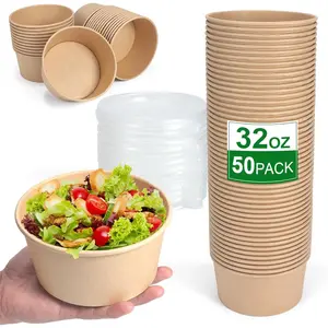 50 count 32 Oz disposable meal prep containers,paper bowls with ,disposable soup bowls,soup bowls disposable hot/cold,disposable salad bowls with ,