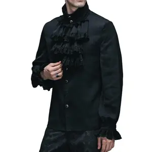 Black Men's Formal Shirt Top ~ Ruffle Collar ~ Prom, Party, Wedding Groom, Masquerade Ball, Gothic Costume, Victorian, Renaissance, Vampire