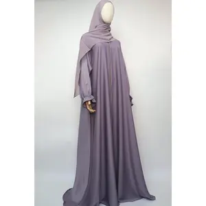 Full Zip Semi Flare Crinkle Abaya - Soft Lilac
