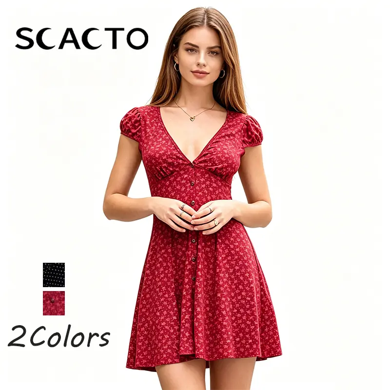 Scacto Women's Plaid Short Dress, Soft Polyester Street Style for Summer Daily Casual Wear