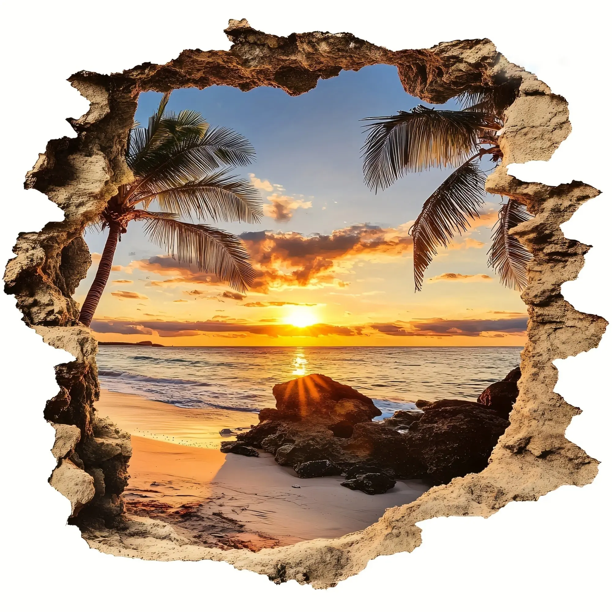 Creative 3D Beach Ocean Wall Sticker, Decorative Sticker, Wall Decor, Decoration Items, Removable PVC Wallpaper for Living Room Bedroom Entryway, Realistic Landscape Decal