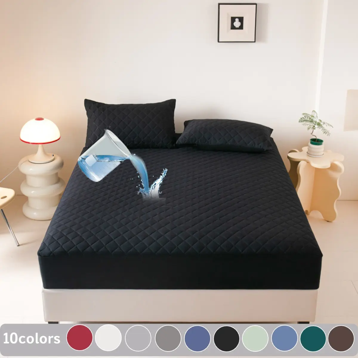 2/3PCS Waterproof Mattress Protector Set – Thin Diamond Quilted Fitted Sheet with Pillowcases, Deep Pocket Sheets, 6"-18" Deep Pocket, Soft Noiseless Breathable & Stain-Resistant, Machine Washable Bedding for Bedroom, Dorm, Kids & Pets