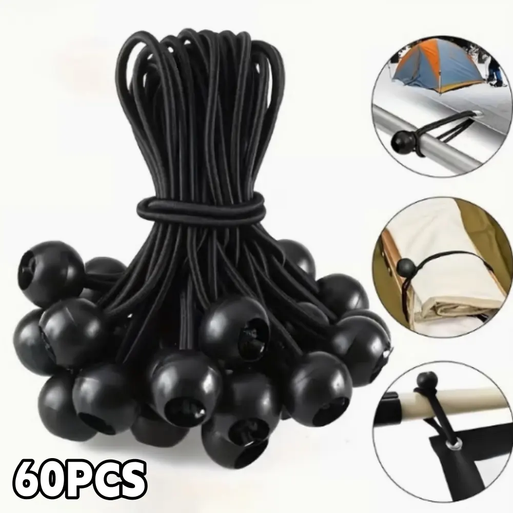 60PCS 6 Inch Natural Rubber Elastic Bungee Cords with Ball Ends, Durable, High Tensile Strength, Secure Hold, Ideal for Car Exterior Accessories & Sports Outdoor Hat Accessories