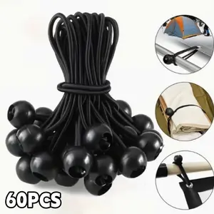 60PCS 6 Inch Durable Natural Rubber Elastic Bungee Cords with Ball Ends, High Tensile Strength & Secure Hold, Ideal for Car Exterior Accessories, Sports & Outdoor Hat Accessories