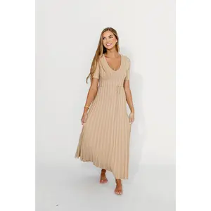 Oakey Ribbed Maxi Dress in Taupe - Bump Friendly