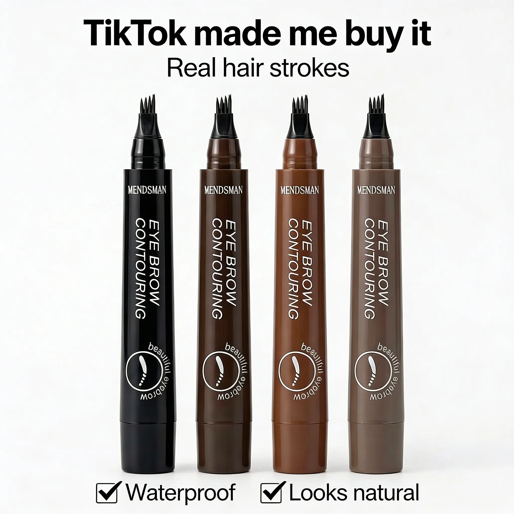 4-Tip Microblading Eyebrow & Beard Pencil – Waterproof Hair-Like Brow Pen for Natural Brows, Hairline & Beard