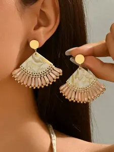 Bohemian Ethnic Beaded Fan Earrings, Handmade Elegant Dangle Earings, Vintage Fashion for All Seasons, Perfect Gift for Women