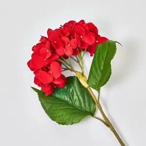 Holiday Red Lifelike Silk Hydrangea Bloom Single Stem Spray - 21"