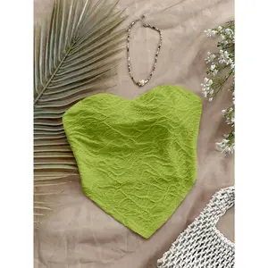 Women's Solid Color Texture Bandeau Top, Vacation Wear