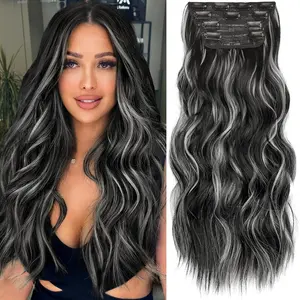 Clip in Hair Extensions for Women 20 Inch &24inch Long Wavy Curly Hairpieces Full Head Synthetic Hair Hairpieces