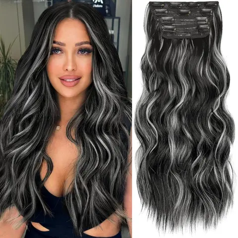 Clip in Hair Extensions for Women 20 Inch &24inch Long Wavy Curly Hairpieces Full Head Synthetic Hair Hairpieces