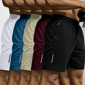 Summer ice silk men’s shorts with drawstring waist, zippered pockets, high elasticity—Korean style, loose fit, lightweight, quick-drying, plus sizes; suitable for outdoor leisure, sports, and fitness; knee-length shorts.
