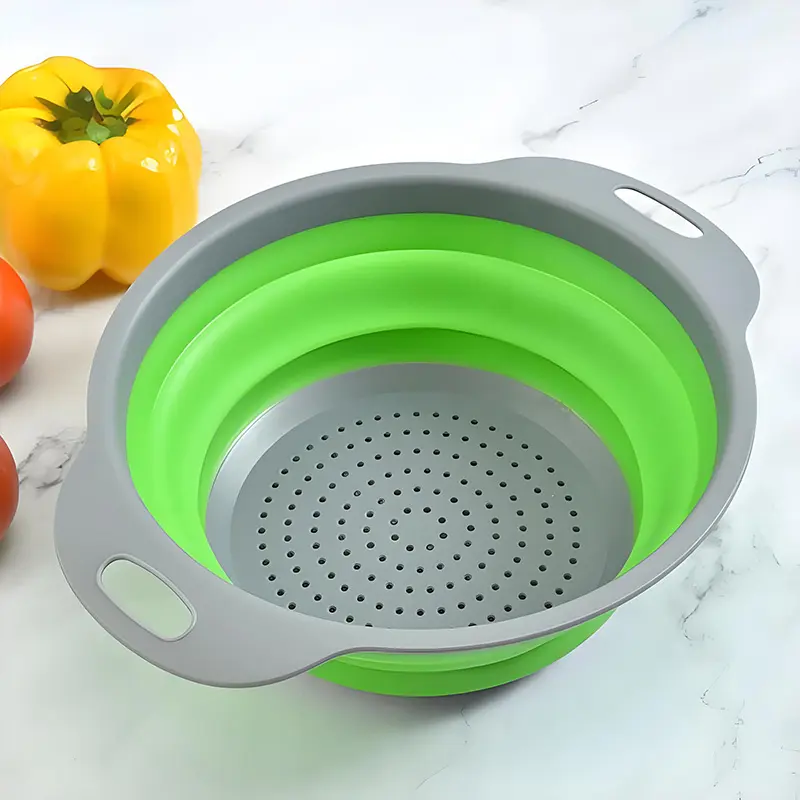 Foldable Silicone Colander – Multi-Use Kitchen Drain Basket for Fruits, Veggies, Pasta & Berries, Collapsible Design with Hanging Hook, Food-Grade Silicone, Heat-Resistant & Space-Saving for Small Kitchens, RV, and Camping