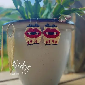 Handmade Seed Bead Vampire Earrings - Unique Halloween Accessory