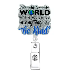 Letter Pattern Retractable Badge Reel, 1 Count Acrylic ID Holder with Clip, Identification Badges & Supplies for Nurse Doctor Student Office Staff, Id Card Holder