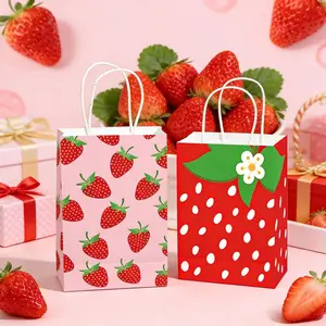 5Pcs Strawberry Paper Gift Bags – Pink & Red Candy Treat Bags for Birthday, Baby Shower & Berry Sweet Party Favors, Decorative Gift Storage Bags for Party Supplies, Gift Packaging