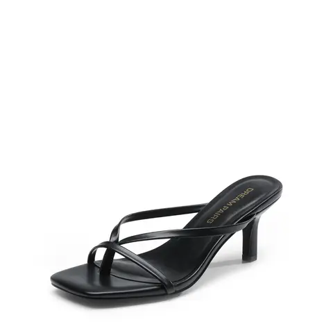 DREAM PAIRS Women's 2.56-inch Kitten Heel Strap Sandals - Open Square Toe, Thong Strap, Modern Minimalist Fashion Design, Lightweight Outsole, Comfortable Shoes for Women for Party & Casual Wear