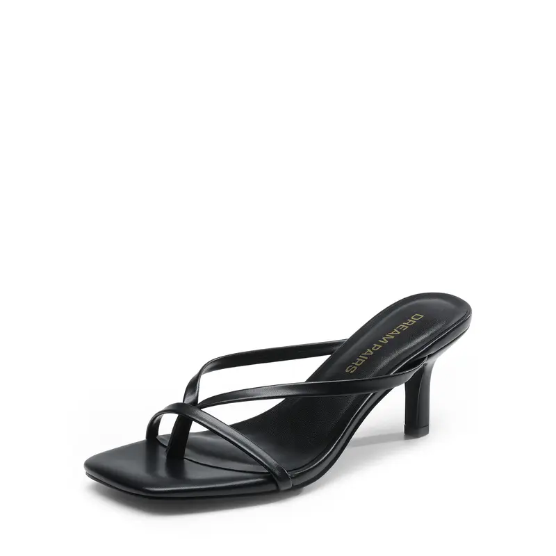 DREAM PAIRS Women's 2.56-inch Kitten Heel Strap Sandals - Open Square Toe, Thong Strap, Modern Minimalist Fashion Design, Lightweight Outsole, Comfortable Shoes for Women for Party & Casual Wear