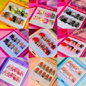 NailLuxe 10 PCS Handmade Duckbill Press - on Nails | GlamBowSparkle with Acrylic Rhinestone Bows, Zebra Patterns & Snake Accents