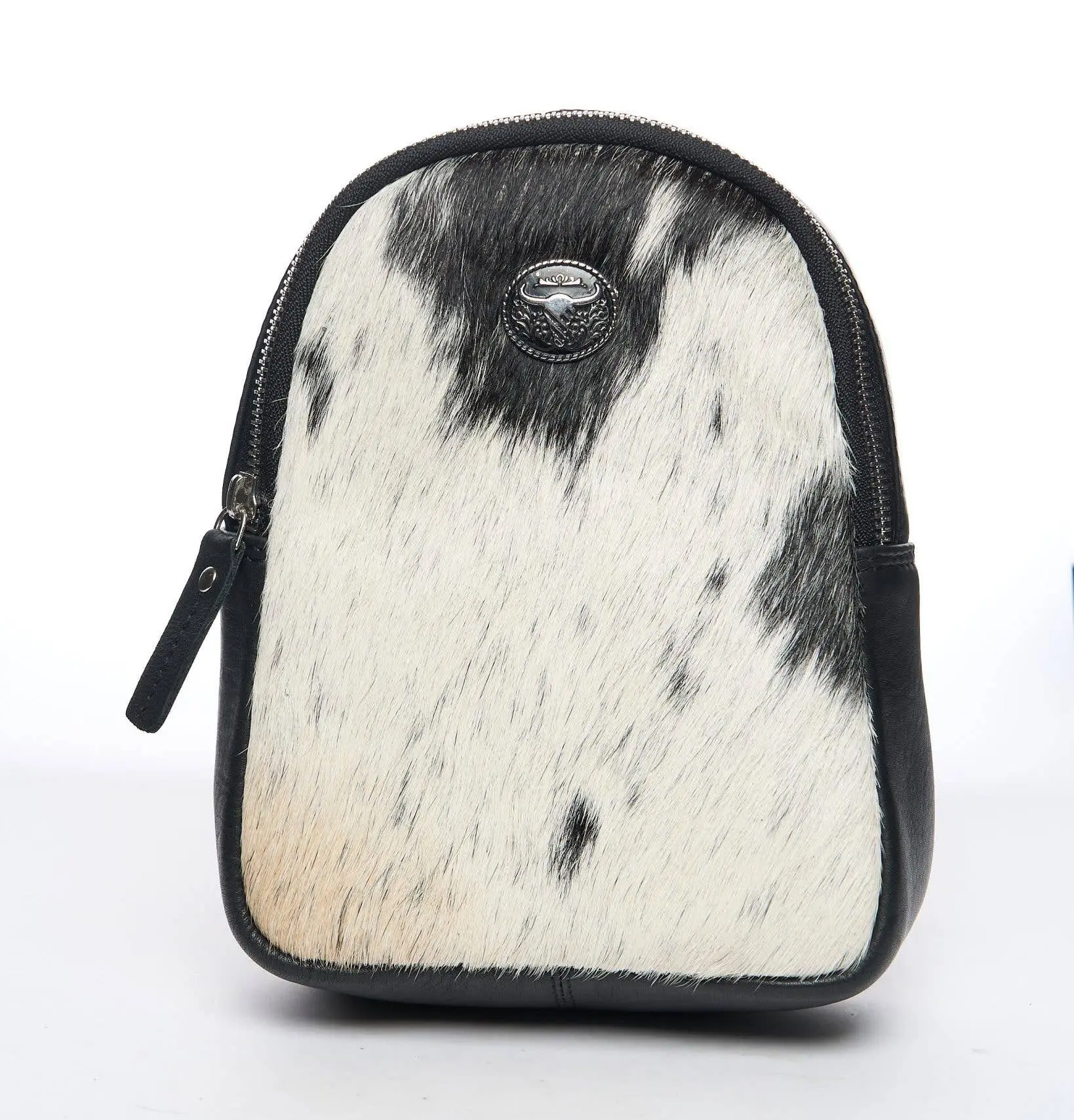 Men's American Bison Hair-on-Hide Chest Bag ABHB 41-26211, Western Style Casual Wear Bag with Hands-Free Chest or Crossbody Carry Option, Durable Solid Leather Sides and Back, Engraved American Bison Logo Plaque, Genuine Hair-On-Hide Front Panel, Lightwei