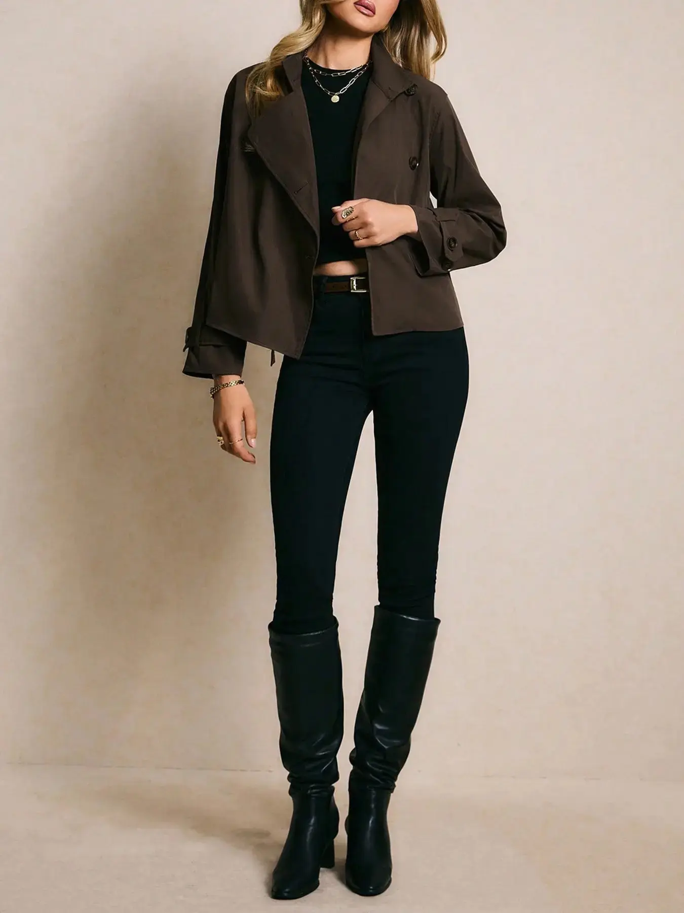 Women's Brown Solid Belted Trench Coat Casual Asymmetrical Woven Outerwear Summer 2026 Breathable Lightweight Everyday Jacket