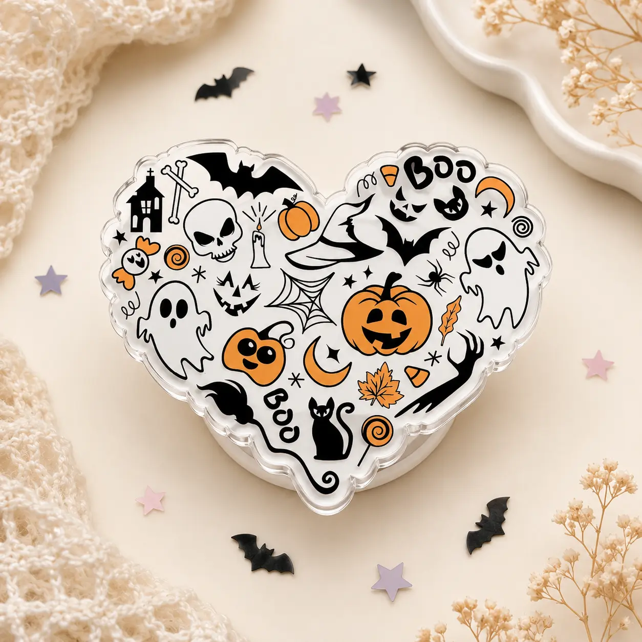 Acrylic Halloween Phone Grip - Cute Ghost, Pumpkin, Skull Designs - Spooky Gothic Mobile Phone Holder Accessory