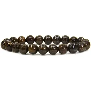 Natural Bronzite Gemstone 8mm Round Beads Stretch Bracelet 7" Unisex