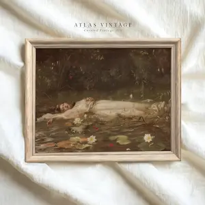 [UNFRAMED POSTER] Vintage Ophelia Printable Wall Art, Antique Woman Portrait Dark Academia Gothic Decor, Romantic Victorian Painting Print