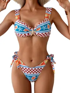 Eomenie Women's Bikini Sets Two Piece Metal Swimsuits V Neck Lace Up Bathing Suits Sexy Wide Strap Tie Back Swimwear