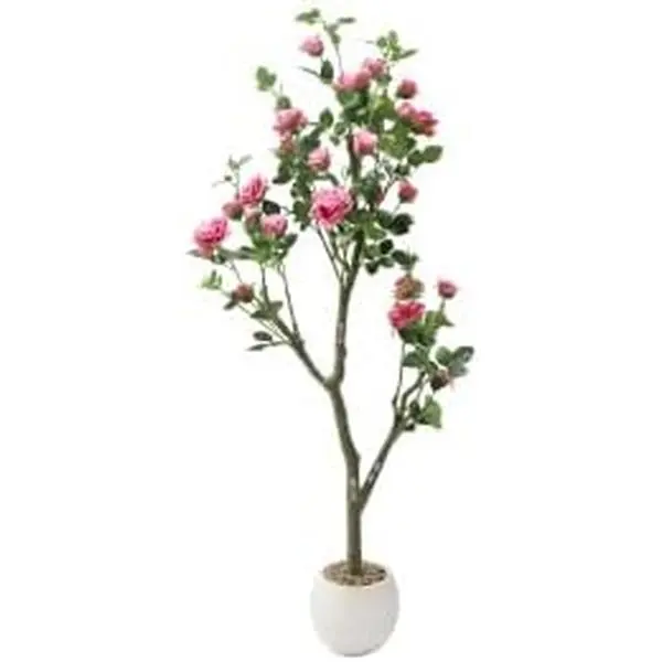 GARVEE Artificial rose tree 150 cm in Rose red, artificial plant with pot, elegant artificial roses made of fabric & plastic, decorative flower tree