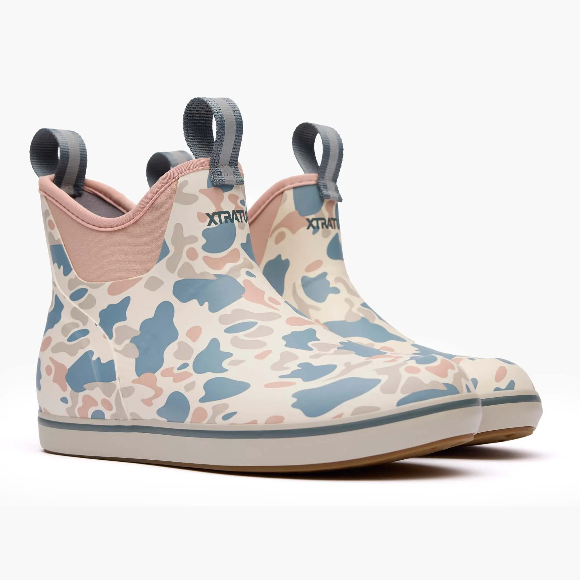 Xtratuf Women's 6" Ankle Deck Boot in Ivory Duck Camo, Lightweight Waterproof Rubber Footwear, Slip-Resistant for Fishing & Rain
