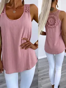 Fashion Plain Sleeveless Tank Top with Hollow Back, Womenswear Plus Size Casual Loose Tops Y2K Clothes Summer Vacation Outfits Trendy Street Style Daily Work Wear Cute Nightwear
