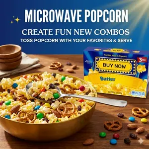Microwave Popcorn Butter Style – Quick Snack Bags, 3 Count Pack, Fluffy & Crunchy Popcorn for Home Enjoyment