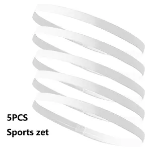 5-Piece Thick Anti-Slip Elastic Sports Headbands Set, Unisex Sweat-Wicking Hair Bands for Marathon Basketball Football Fitness Yoga Workout Headband Exercise