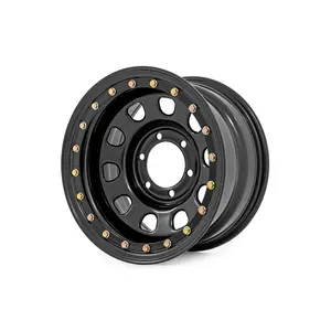 Steel Simulated Bead Lock Wheel | Black | 16x8 | 6x5.5 | 4.25 Bore | -12