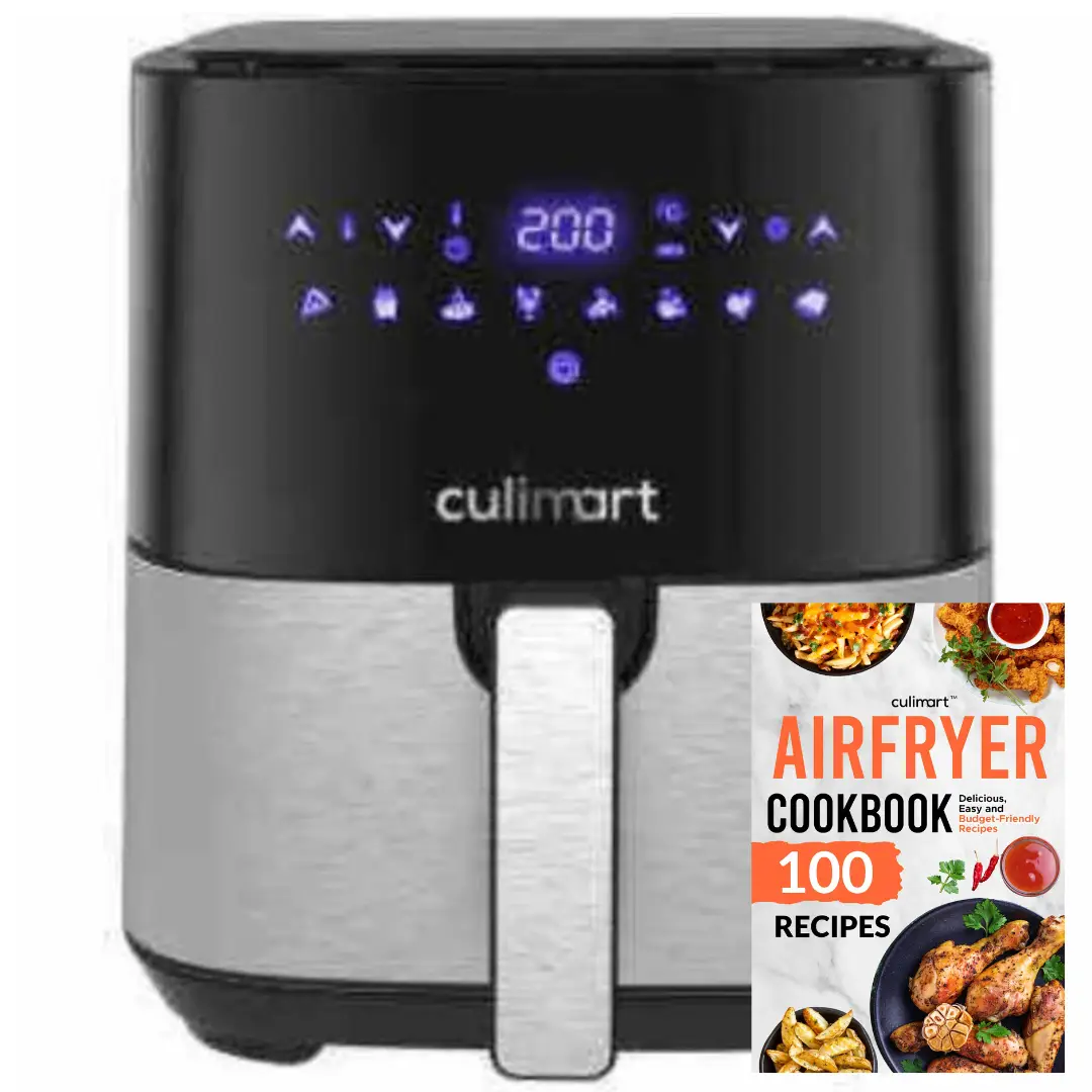 Culimart 5.3-Qt LED Digital Air Fryer with 8 Presets Black & Stainless Steel Plus QR Cookbook